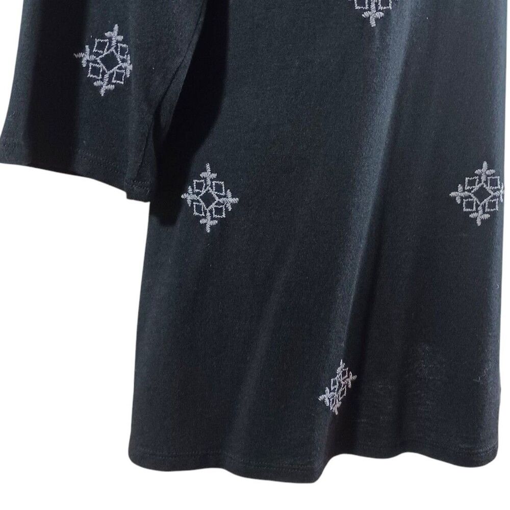 J. Jill Boho Embroidered Tunic Chic Top Sz M Black Boho V-Neck 3/4 Sleeve Cotton - Picture 5 of 9